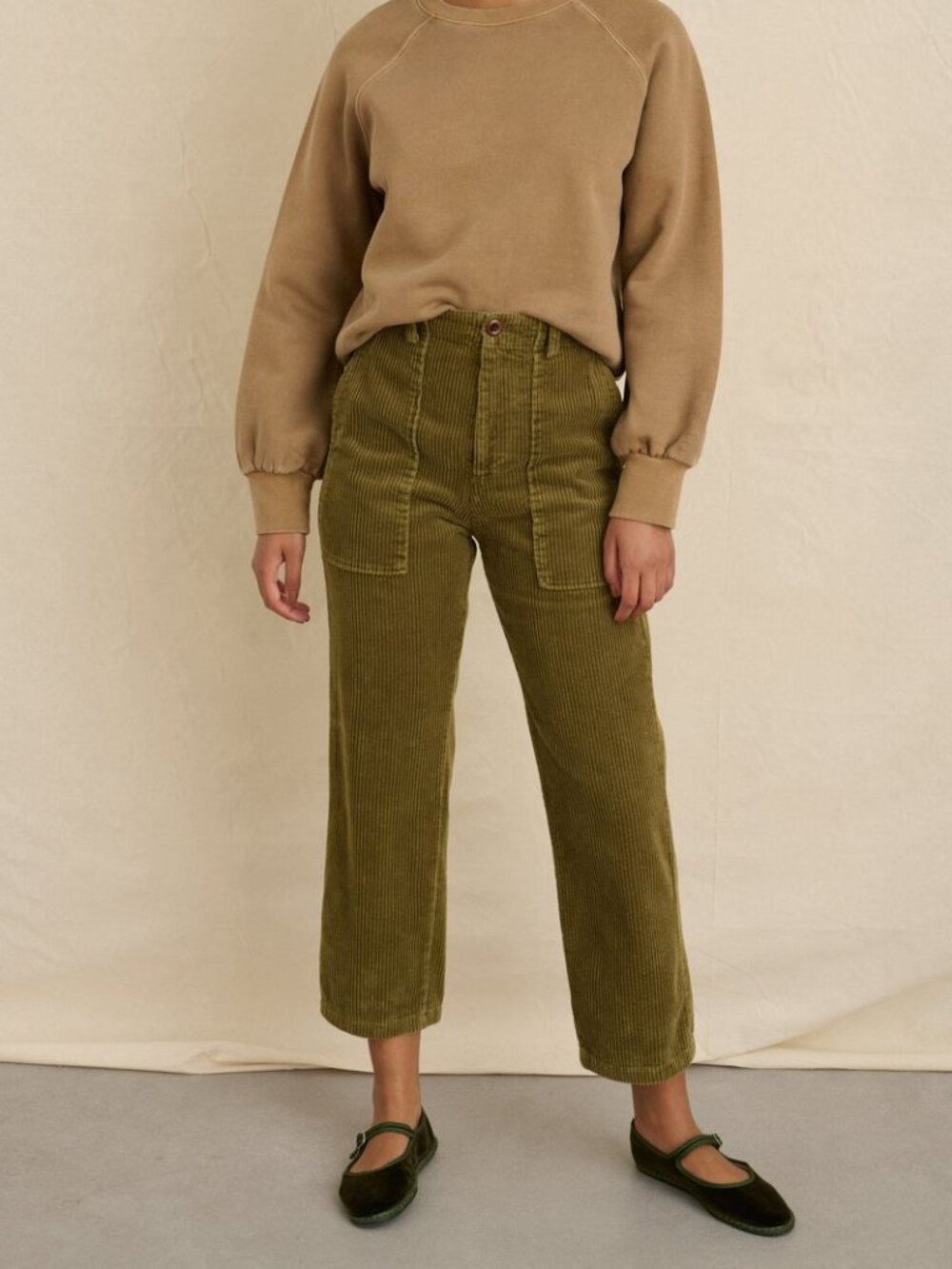 Neil Straight Leg Pant in Deep Olive Corduroy / 2